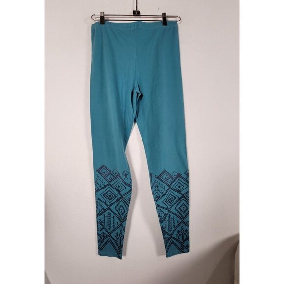 Blue Fish Women’s Teal Graphic Print Leggings Pants Size 1 Boho Artisan Stretch